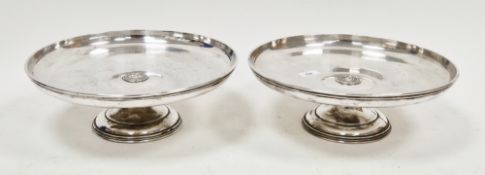 Pair of American silver plated comports by R Wallace, of circular form, the centres inset with an