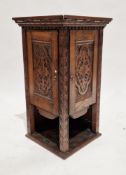 Oak table-top/wall hanging corner cabinet in the 17th century manner, of square form, the moulded