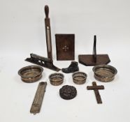 Yew wood book-shaped box with mother-of-pearl inlay, a carved Winchester Cathedral oak roof boss,