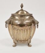 Edward VII silver tea caddy, Chester 1906, George Nathan & Ridley Hayes, of oval form, the hinged