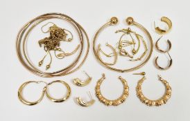 Collection of unmarked yellow metal broken jewellery including bangles, earrings and necklaces,