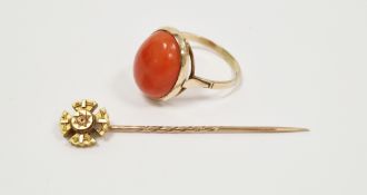9ct yellow gold and oval cabochon coral ring, size R 1/2, approximate weight 3.9 grams together with