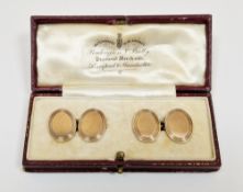 Pair of 9ct yellow gold oval double link cufflinks, each with reeded borders, in a Penlington V