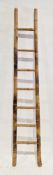 Bamboo ladder of tapered form with seven rungs, 199cm high x 40cm wide