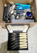 Mixed lot of silver plate including cased cutlery, loose flatware, a four-piece tea service, a tea
