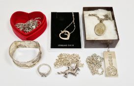 Collection of silver items including silver ' St Christopher ' ingot pendant, Birmingham 1978, on