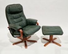 Stressless-style easy swivel armchair with bentwood arms and base, upholstered in faux-green