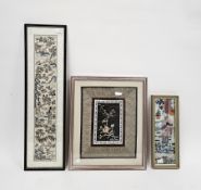 Chinese embroidered silk and gold thread panel, late Qing Dynasty, embroidered with two figures