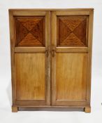 Early 20th century mahogany gent's wardrobe, the two inlaid panel doors opening to a hanging rail