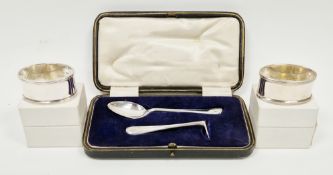 George V silver child's spoon and food pusher set, Sheffield 1921, Cooper Brothers & Sons Ltd,