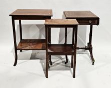 Three tables including a mahogany drop-flap side table in the Regency manner, with a single frieze