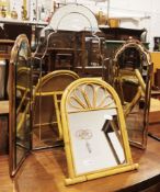 Art Deco dressing table triptych mirror, the two side mirrors with pink tinted mirrored borders,