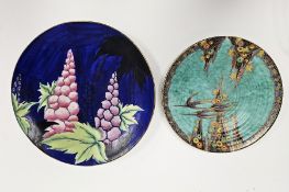 Carlton Ware Art Deco New Delphinium pattern charger and a Crown Devon Fieldings circular dish,