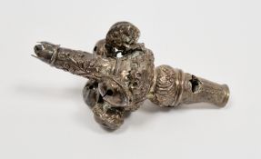 Victorian silver baby's combination rattle and whistle, Birmingham hallmarks rubbed, with six