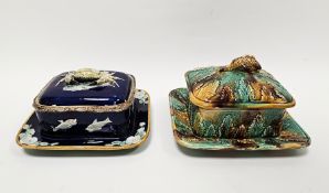 Joseph Holdcroft majolica sardine dish, cover and fixed stand, impressed marks, circa 1880,