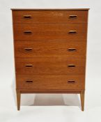 Mid-century Austinsuite teak chest of five long graduated drawers with moulded inset handles, on