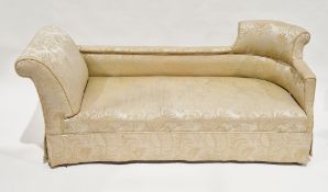 19th century double-ended chaise longue with gold-coloured fabric, on wooden turned legs, 76cm
