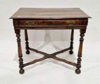 Antique oak side table in the William and Mary style, the rectangular top with thumb-mould edge,
