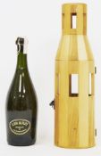 Bottle of Prosecco Valdobbiadene in wooden bottle shaped presentation case
