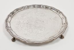 Silver card tray, Birmingham 1957, Barker Brothers Silver Ltd, of circular form with moulded edge