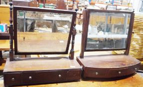 Two 19th century mahogany swing toilet mirrors, both of rectangular form on base with three drawers,