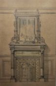 Two late 19th century watercolour and pencil drawings of overmantel designs, attributed to Schranz &