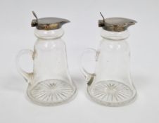 Pair of George V silver and glass whisky noggins, Birmingham 1927, Hukin & Heath Ltd, the silver