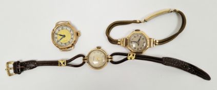 9ct gold faced lady's Vertex wristwatch and two other lady's 9ct gold-cased wristwatches, one on a