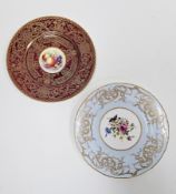 20th century Royal Worcester red-ground fruit decorated cabinet plate, printed gilt factory marks,