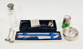 Collection of silver items including a straining bowl, London 1977, 7cm wide, a silver lidded