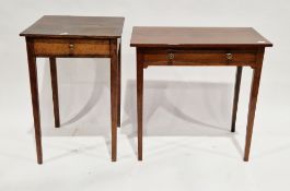 Two 19th century tables including a mahogany table with single frieze drawer, brass knop handles and