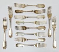 Set of six Victorian silver forks, London 1850, William Robert Smily, together with a matching