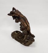 Art Deco plaster table lamp in the form of a nude female reclining into a wave, 43cm high