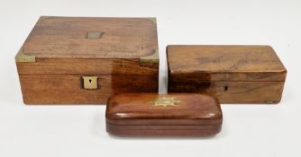 Late 19th/early 20th century brass bound mahogany writing slope with brass shield-shaped escutcheon,