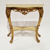 Modern console table in the Louis XVI manner, the painted shaped top over a giltwood effect carved