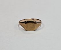 Yellow gold signet ring (gold marked rubbed) having a square empty cartouche to head, size R 1/2,