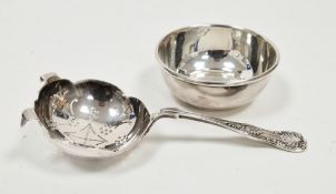 Silver tea strainer, Sheffield 1968, Cooper Bros & Son Ltd, the strainer with kings pattern handle