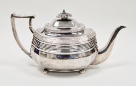 George III silver teapot, London 1811, Crispin Fuller, of oval bombe form with part reeded body