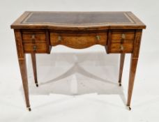 Edwardian Sheraton Revival rosewood and satinwood inlaid writing desk with leather inset top, having