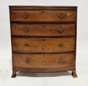 Early 19th century bowfronted oak chest with ogee moulded edge to top, over three long graduated
