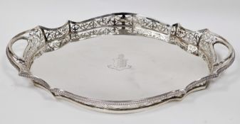 Edward VII silver serving tray, London 1907, C S Harris & Sons, the shaped tray having a foliate