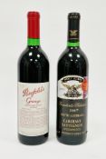 One bottle of 1988 Wolf Blass Presidents Selection Cabernet Sauvignon and a bottle of Penfolds