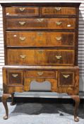 18th century walnut chest on stand, the upper section with moulded cornice over two short and