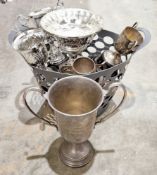 Collection of 10 presentational trophies, six being silver plated and having twin handles, two of