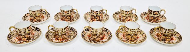 Set of ten Royal Crown Derby imari coffee cans and saucers, pattern no. 2451, cans measure 4.5cm