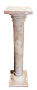 Polished pink marble plant stand, the square base and top seperated by plain column 100cm high