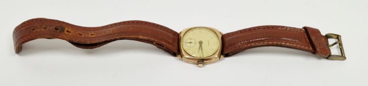 9ct gold cased Rotary wristwatch, the circular dial with arabic numeral hour markers, seconds