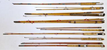 Four fishing rods in cloth rod bags including Foreshaws of Liverpool Palace Deluxe 2 piece rod,