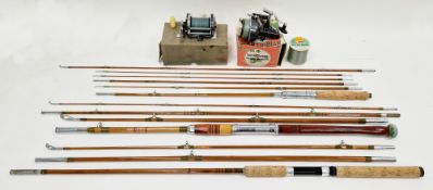 Collection of fishing equipment including boxed Penn squidder 140 reel, boxed Columbian no. 64