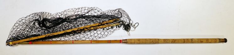 Vintage ' Dutton & Co Ltd ' bamboo-handled folding landing net with brass fittings, 193cm long